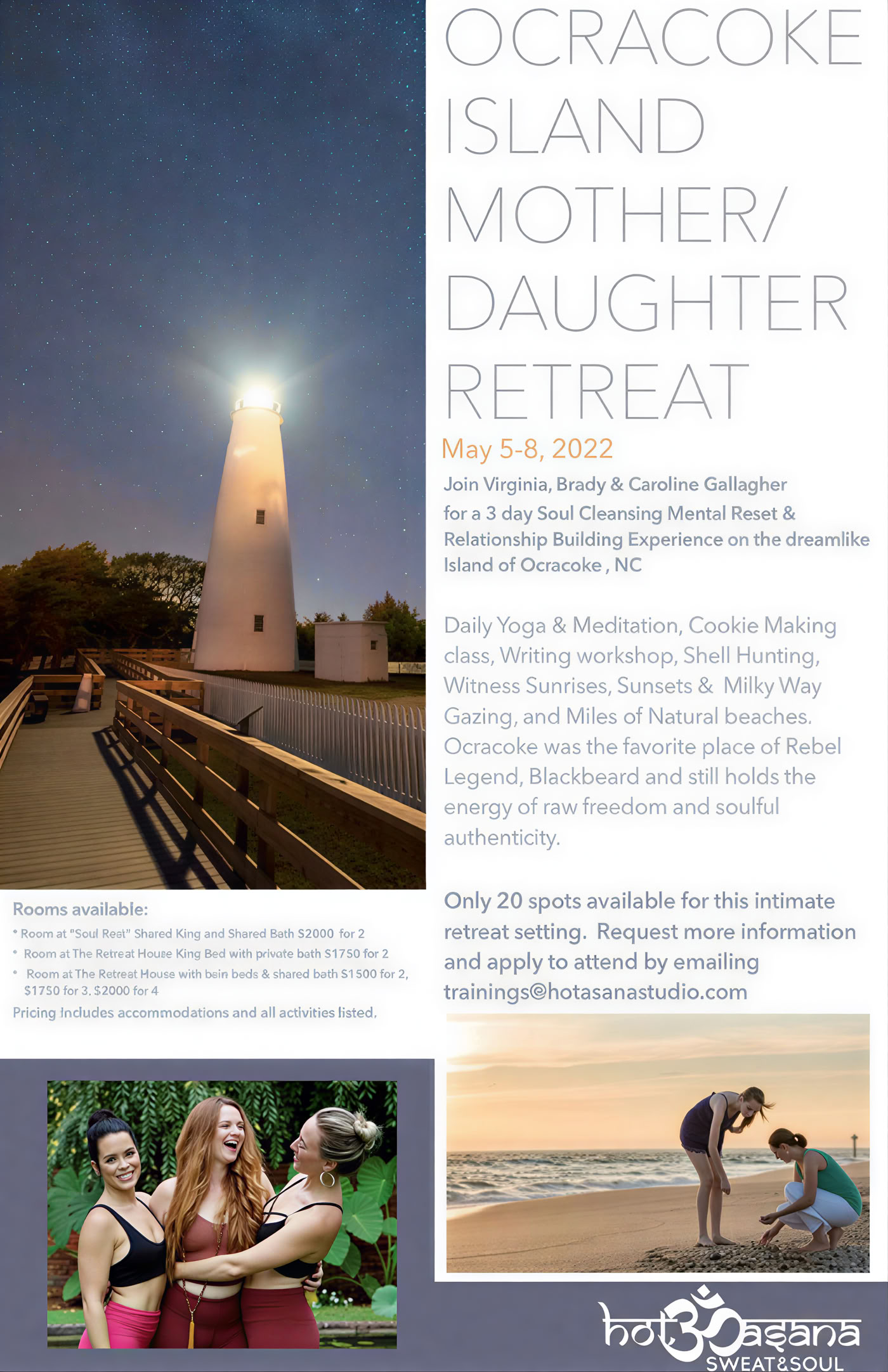 Naisten retriitti Ocracoke-saarella Dr. Jen Reidin, Virginia Gallagherin ja Savana Harwoodin kanssa