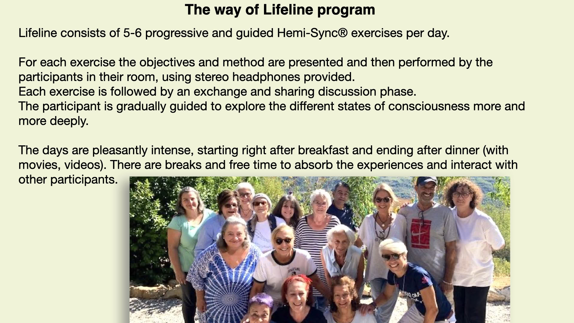 Lifeline® 6 päivän elämyksellinen retriitti